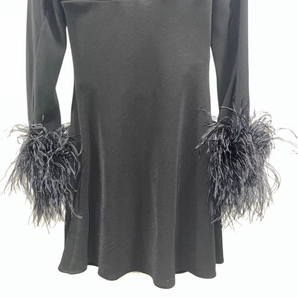 16Arlington Odessa Dress Black Feather Mini US 6 Long Sleeve Cutout Cocktail NWT - Picture 12 of 14